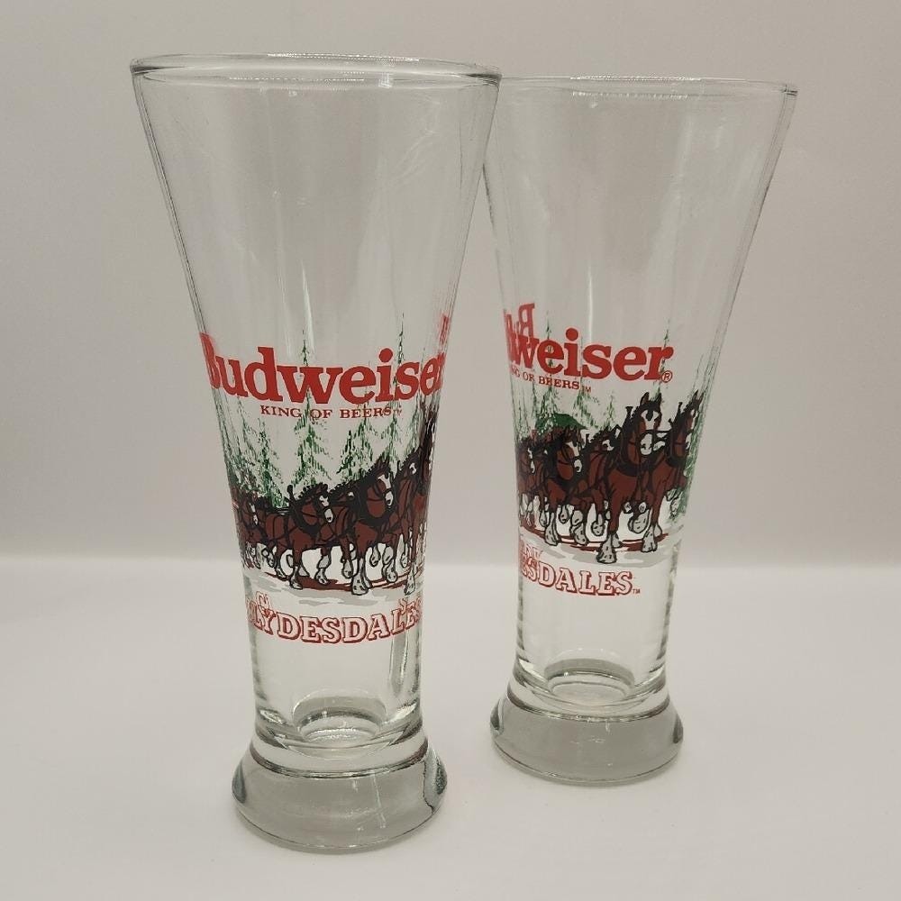Vintage Budweiser Clydesdales Winter 1988 Anheuser-Busch Pint Glass Set Of 2